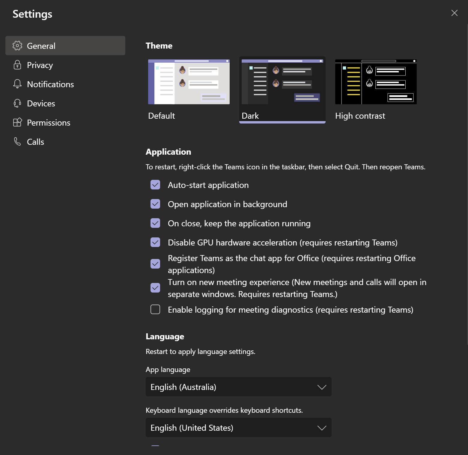 microsoft teams desktop settings