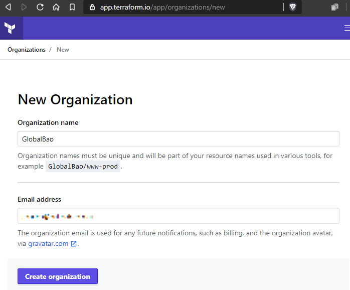 terraform cloud new organization