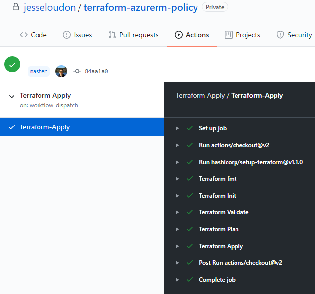 github action terraform apply