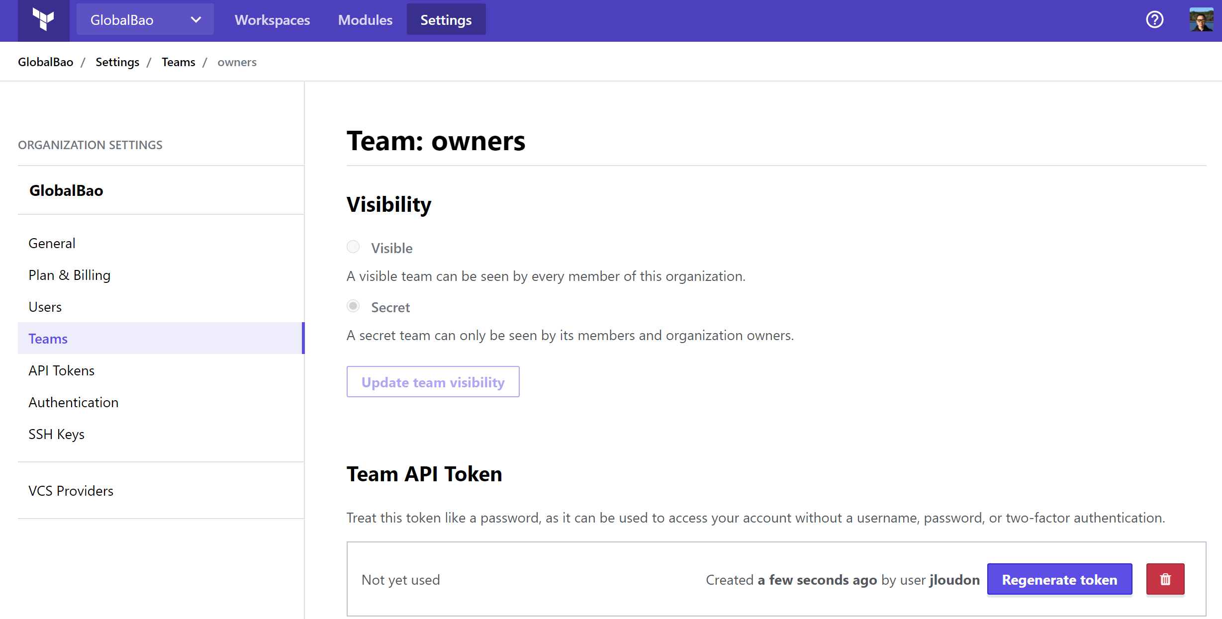 terraform cloud api token