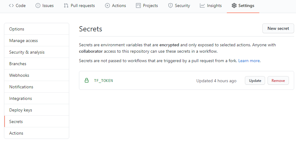 github secrets